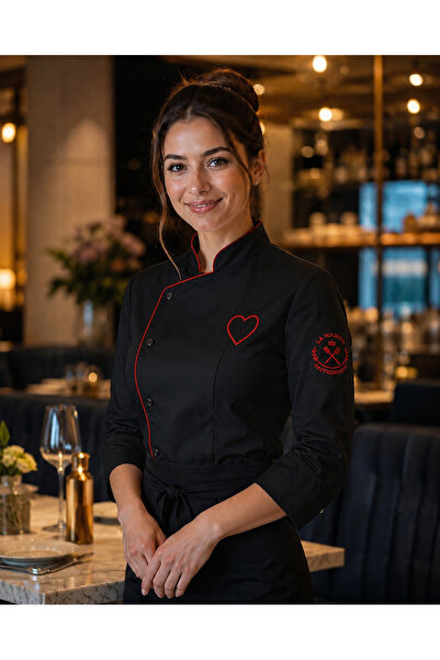 özgün üniforma Kadın Aşçı Ceketi Kalp Nakışlı – Beyaz Şef & Pastane Ceketi-Öz...