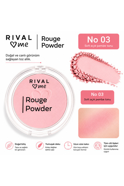 Rival Loves Me Rouge Powder Toz Allık No 03 Soft Açık Pembe Tonu Doğal Görünüm