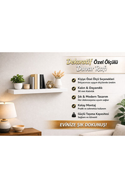 BMD MOBİLYA Dekoratif Özel Ölçülü Duvar Rafı | Modern Uçan Raf | Kitaplık & M...