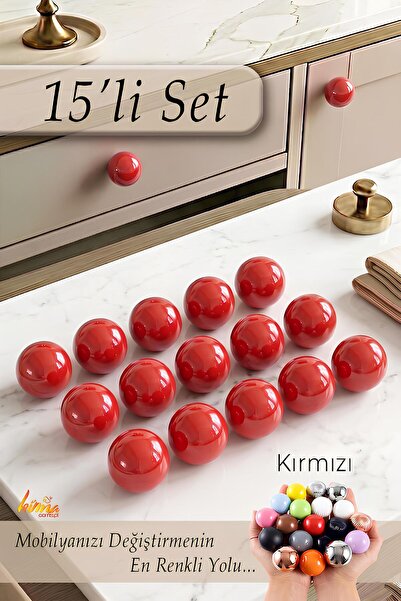 GLASWEN 15 Adet Sert Plastik Düğme Yuvarlak Top Kırmızı Dolap Mobilya Mutfak ...