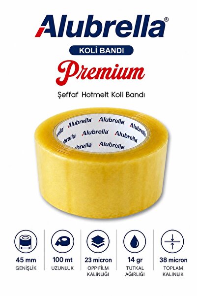 Alubrella Premium Koli Bandı, 45 mm x 100 mt, şeffaf hotmelt 38 micron