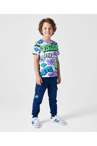 Ollington St. 100% Cotton Knit Half Sleeves Text Printed T-Shirt & Knit Jogge...