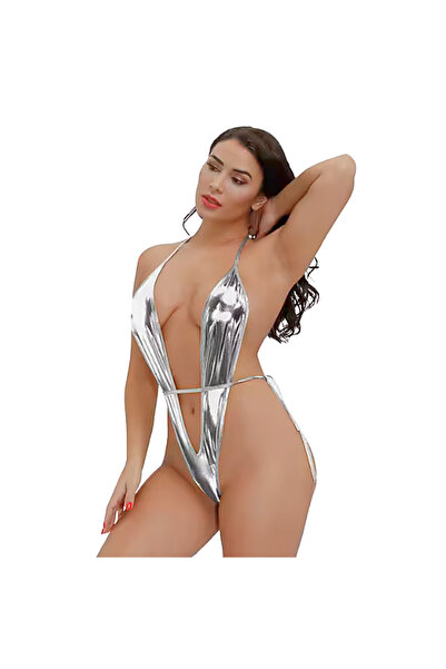 Mentra Online Özel Tasarım Gümüş Parlak Bodysouit