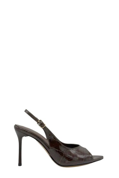 Moulin Shoes Brown Croco Pointed Toe Open Front Thin Heeled Women's Shoes