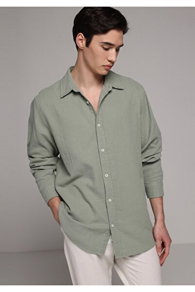 Colin's Relaxed Fit Shirt Neck Düz Erkek Yeşil Uzun Kol Gömlek
