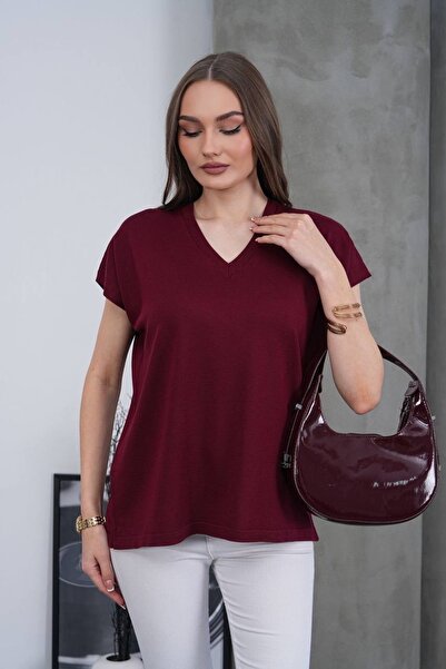 D LAVELLA V yaka oversize merserize bluz
