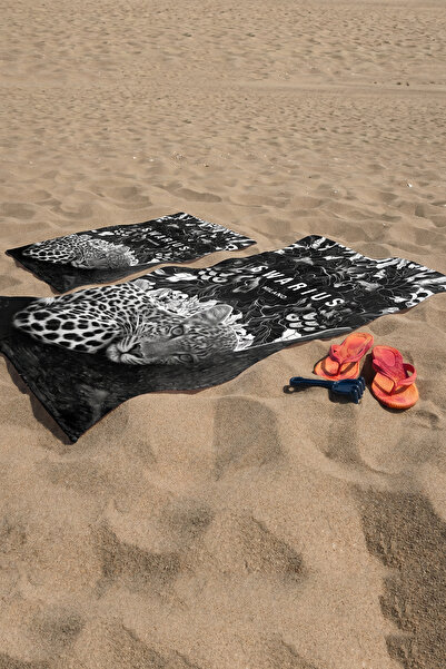 SWARIUS 2-Piece Beach Towel Set Large + Small (80X160 & 50X90 cm) Leopard Pri...