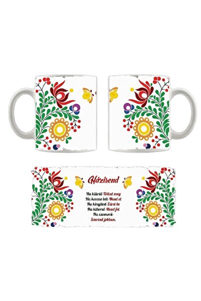 LimArt Personalized Ceramic Mug "Házirend", Traditional Folkloric Motif, 330 ml