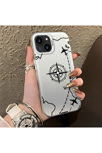 quırkshıeld iPhone 15 Plus/14 Plus Uyumlu Yüksek kaliteli pusula ve uçak bask...
