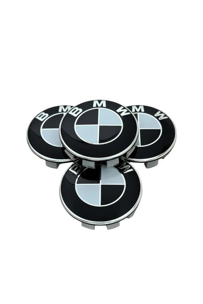 BMW Set of 4 Wheel Caps – 56 mm, Black with White