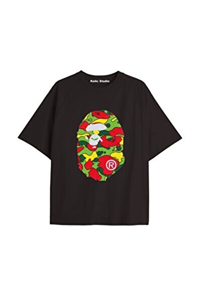 yiou trendy clothing تي شيرت صيفي أسود برسومات Mr. Bape للجنسين