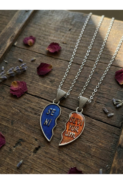 Velcari Couple Lover Steel Chain I Love You Written Blue Orange Enamel Split ...