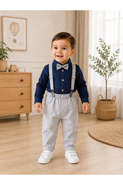 tinytrends Erkek Bebek %100 Pamuk Zıbın Gömlek Salopet Takım Elbise Düğün Mevlüt