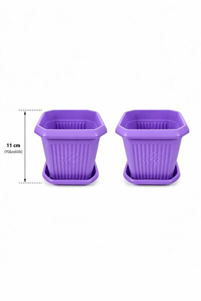 GÜZELYÜZ AVM 2 Adet Kare Saksı Seti | Mor Renk Tabaklı Saksı Seti 1 Litre 150...