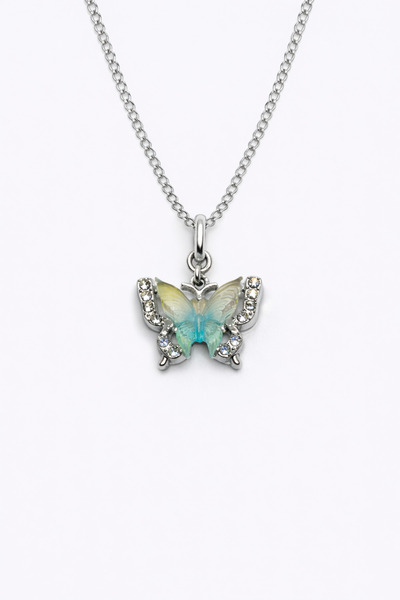 MakeWell Zircon Stone Heart Pendant with Pink Bow Detail Silver Color Stylish...