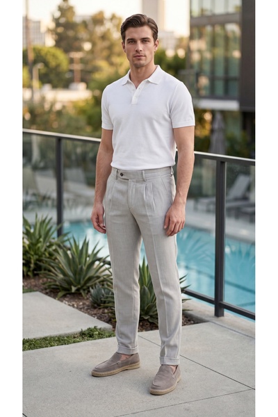 SIENTA Slim Fit Dar Kesim Yan Cep Pileli Duble Paça Kumaş Erkek Pantolon