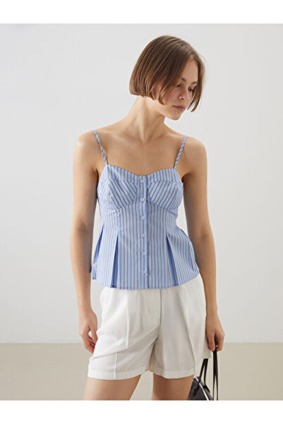 LC Waikiki Heart Neckline Rope Strap Poplin Blouse