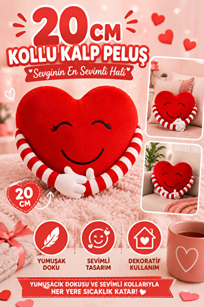 Tamsena Store 20 Cm Kollu Kalp Peluş Oyuncak Yumuşak Dokulu Sevimli Dekoratif...