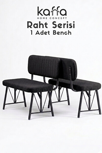Kaffahome Raht Serisi Metal İskeletli Bench - 90 cm Keten Kumaş Modern Mutfak...