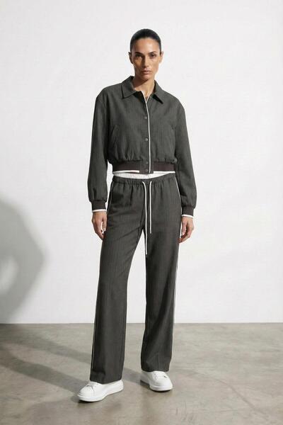 Quzu 26Yckt01502 Women's Contrast Detailed Bomber Jacket