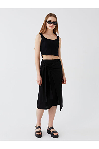 LC Waikiki Women's Straight Linen Blended Skirt with Tie Waist