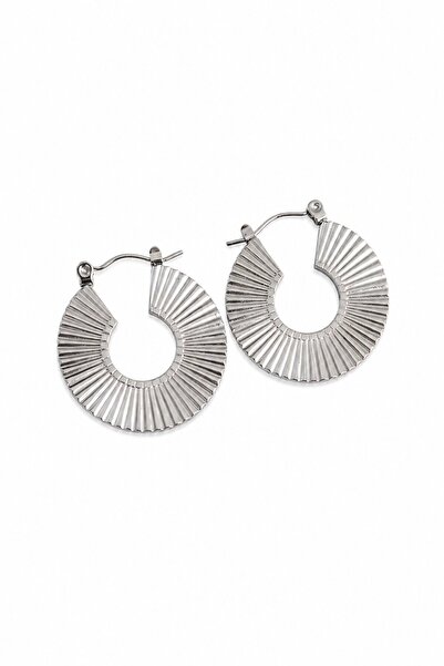 serelya 316L Steel Silver Color Oval Striped Plate Earrings