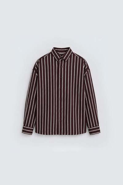 VAMOSCLO Striped Oversize Shirt Plum