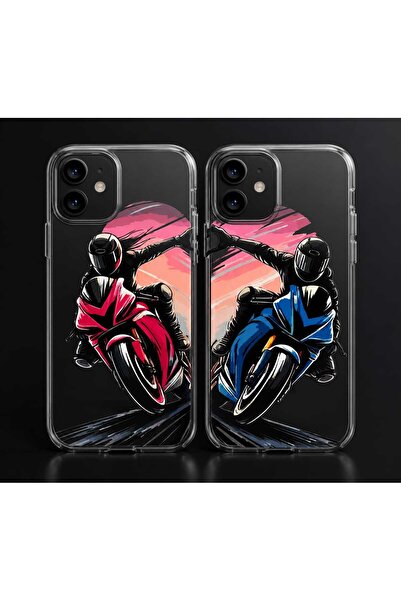 HediyeVadisi Çiftlere Özel Motorcu Desenli Şeffaf Telefon Kılıfı – Sevgili Ko...