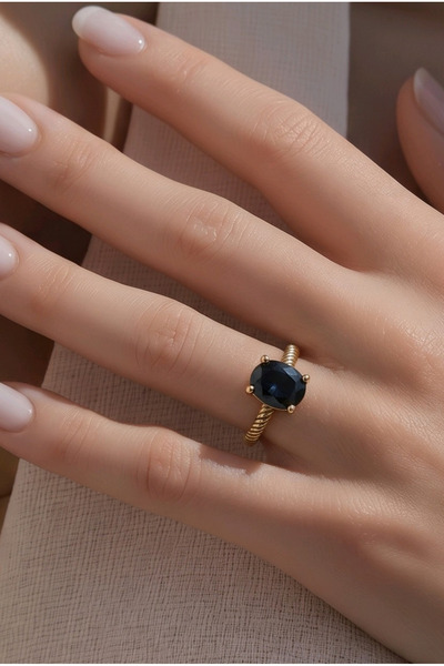 NBS Beautiful Naturel Stones Copper Pure Black Stone Vintage Adjustable Ring