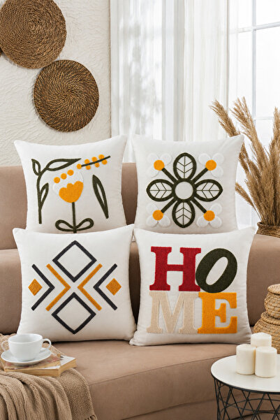 ASVİANA Set of 4 Decorative Throw Pillow Covers 43X43 cm |   Punch Embroidere...