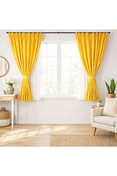 magazincovoare.ro Set 2 Premium Blackout Velvet Curtains Yellow Mustard 1.5m ...
