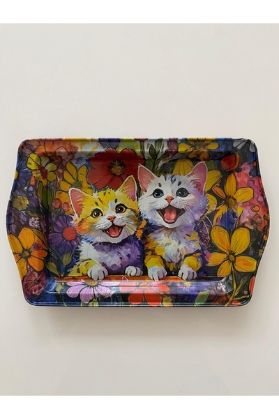 Home Kedi Desenli Metal Tepsi Dekoratif Sevimli Tepsi