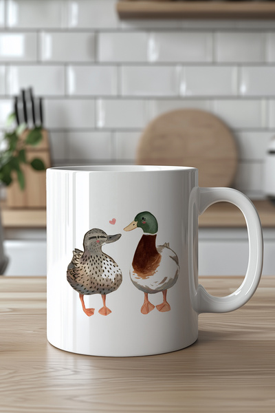 Mio Life 330ml Printed White Ceramic Mug Cup with Cute Love Duck Pattern