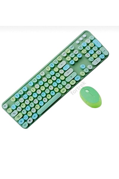 fortrek Renkli Daktilo Tuşlu Kablosuz Q Multimedia Klavye + Mouse Set 104 Tuş...