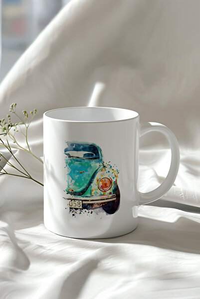 Mio Life Classic Car Themed 330ml Printed White Ceramic Mug Cup