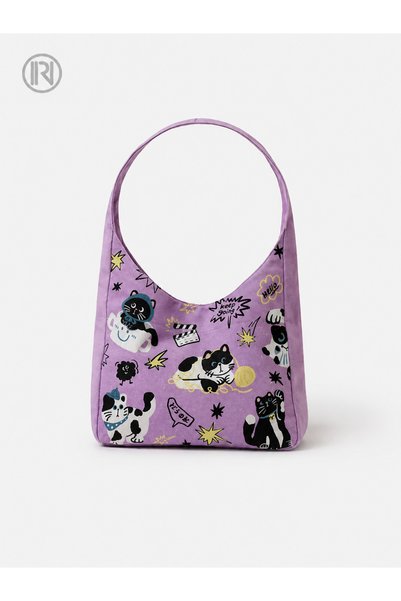 street&bagdnz Lilac Light Purple Color Cat Patterned Functional Design Shoulder Bag Daily Travel Use