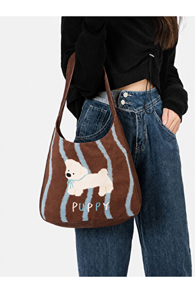 street&bagdnz Cute Dog Puppy Patterned Functional Design Shoulder Bag Daily T...