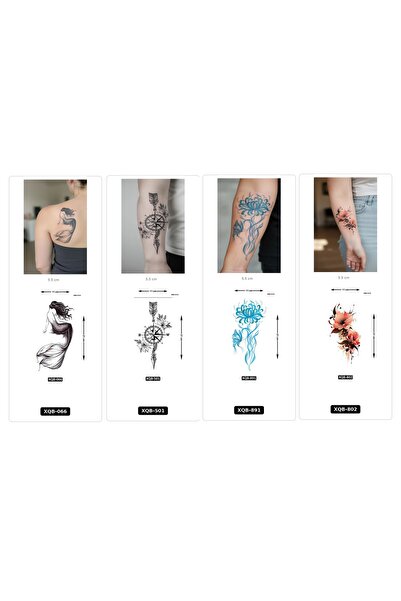 Airbrush Tattoo Yapıştırma Dövme 4 Adet Birden 1 Hafta Kalıcı Geçici Dövme Haftalık Set 74