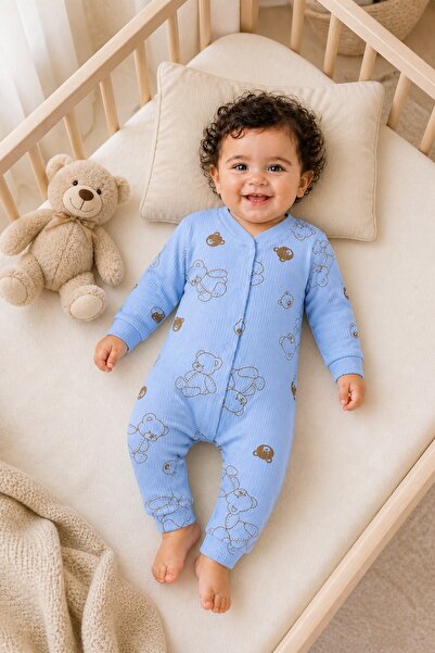 METEOR BABY Baby Girl/Boy Teddy Bear Patterned Snap-On Jumpsuit Seasonal Baby...