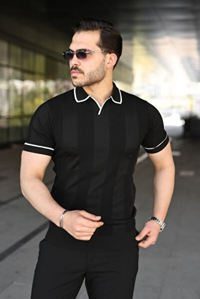 Generic Brand Men's Textured Pattern Collared Short Sleeve T-Shirt