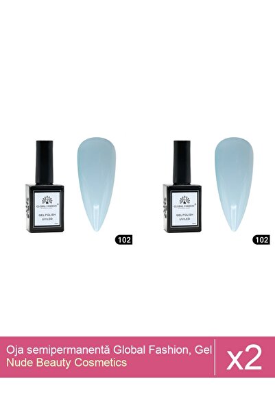 Makeup Set 2x Oja semipermanentă Global Fashion, Gel polish Elite Glow 15 ml,102