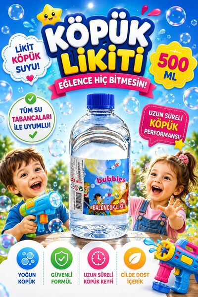 SAZE 500 ML Köpük Likiti Tüm Köpük ve Su Tabancalarıyla Uyumlu Baloncuk Sıvısı