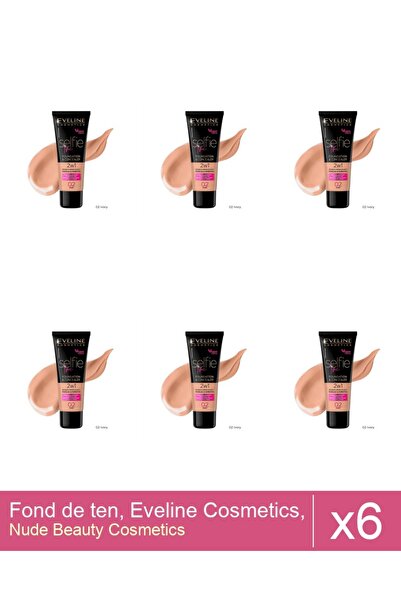 Makeup Set 6x Fond de ten, Eveline Cosmetics, Selfie Time 2 in 1, 02 Ivory, 30ml