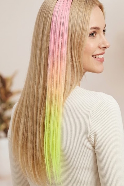 CAŞ DEKORASYON Pink and Yellow Color Glittered Side Hairpiece (50 cm)