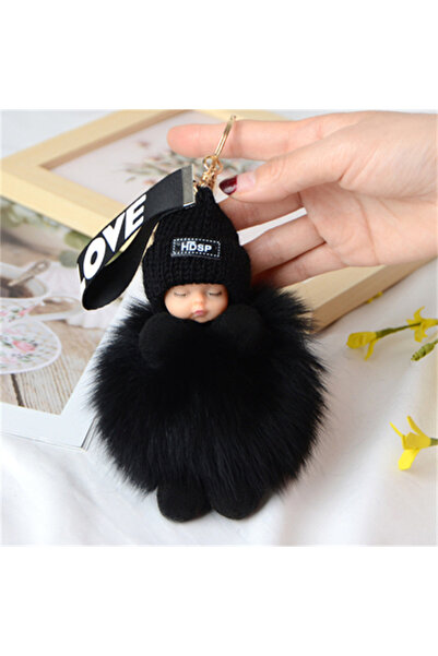 Choice10 black Pompom Sleeping Baby Keychain Cute Fluffy Plush Doll Keyholder...