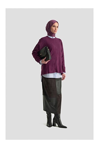 LC Waikiki Nevavm Patterned Sweater with Difference 25Kd7010 Plum