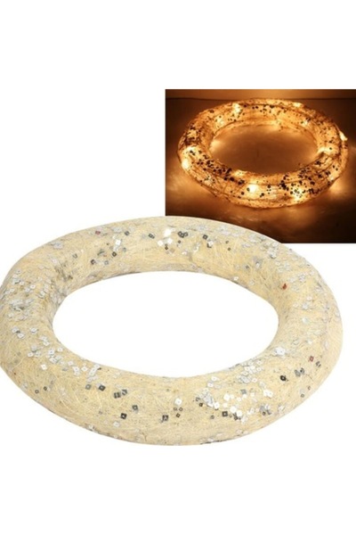 Goliat Cerc decorativ din sisal cu iluminare LED, 38x6cm, crem