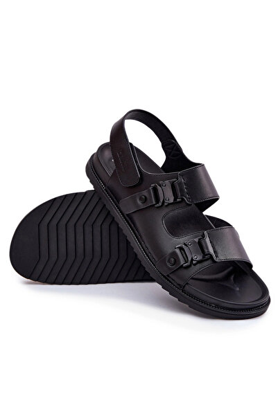 Big Star Shoes Sandale din piele pentru bărbați Big Star RR174086 Negru 42