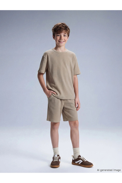 LC Waikiki Set Waffle pentru băieți LCW Kids, maro, cu gât crewneck și mâneci...