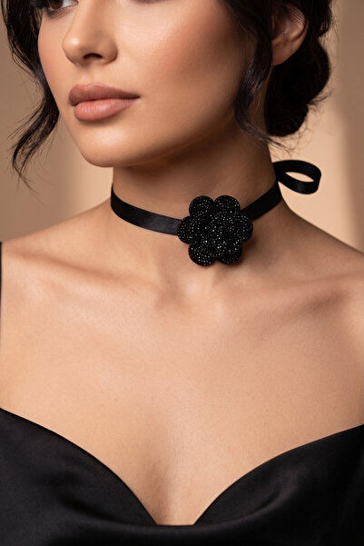PETEK AKSESUAR PARLAK TAŞLI ÇİÇEK CHOKER KOLYE
